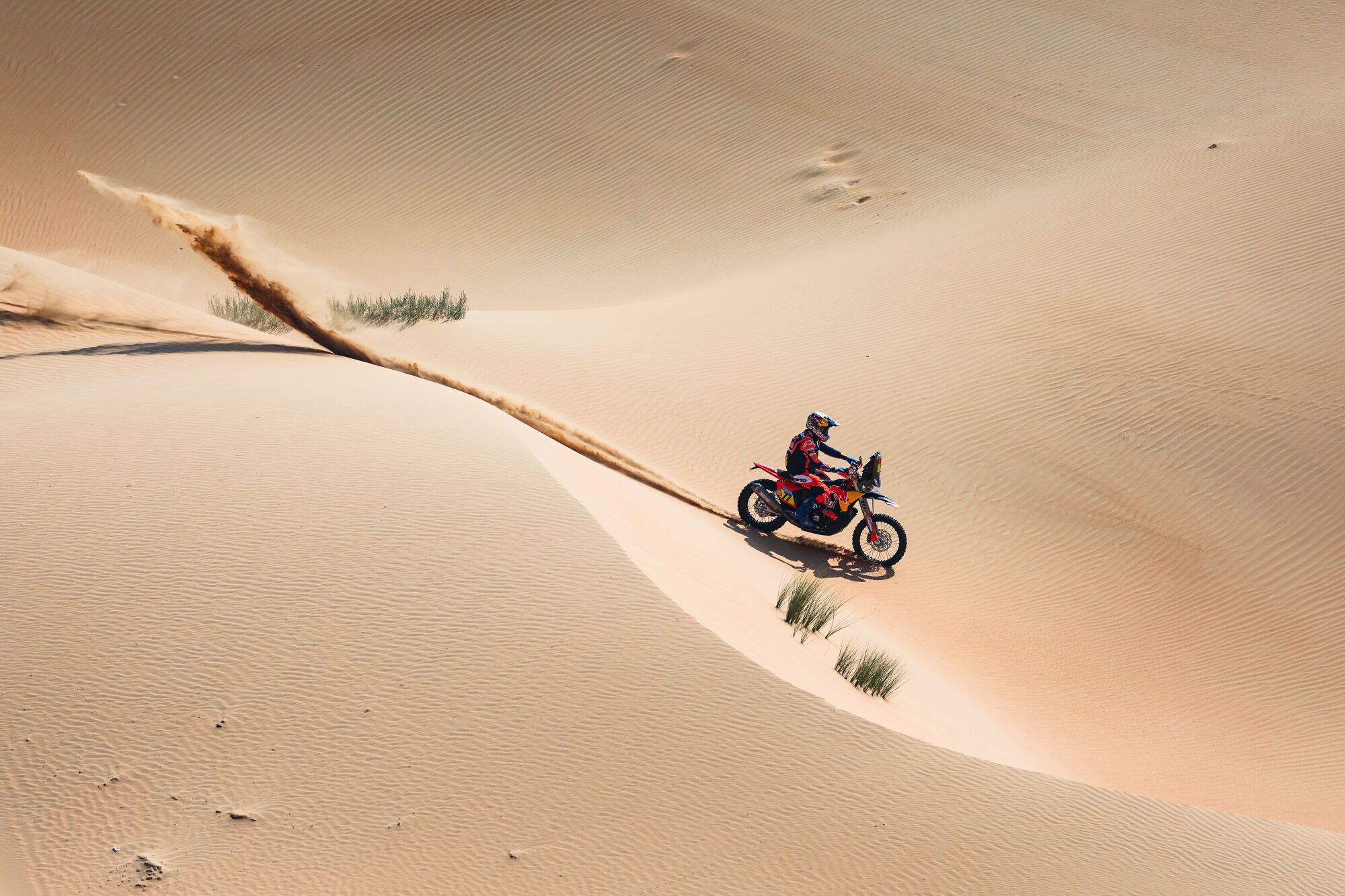 77 BENAVIDES Luciano (arg), KTM, Red Bull KTM Factory Racing, RallyGP, action during the Stage 10 of the Dakar 2025 on January 15, 2025 between Haradh and Subaytah, Saudi Arabia - Photo Florent Gooden / DPPI AFP7 15/01/2025 ONLY FOR USE IN SPAIN. FLORENT GOODEN / DPPI Media / AFP7 / Europa Press;Auto;DAKAR;Motorsport;rally;RALLY-RAID;SAUDI ARABIA;DAKAR 2025 - STAGE 10;