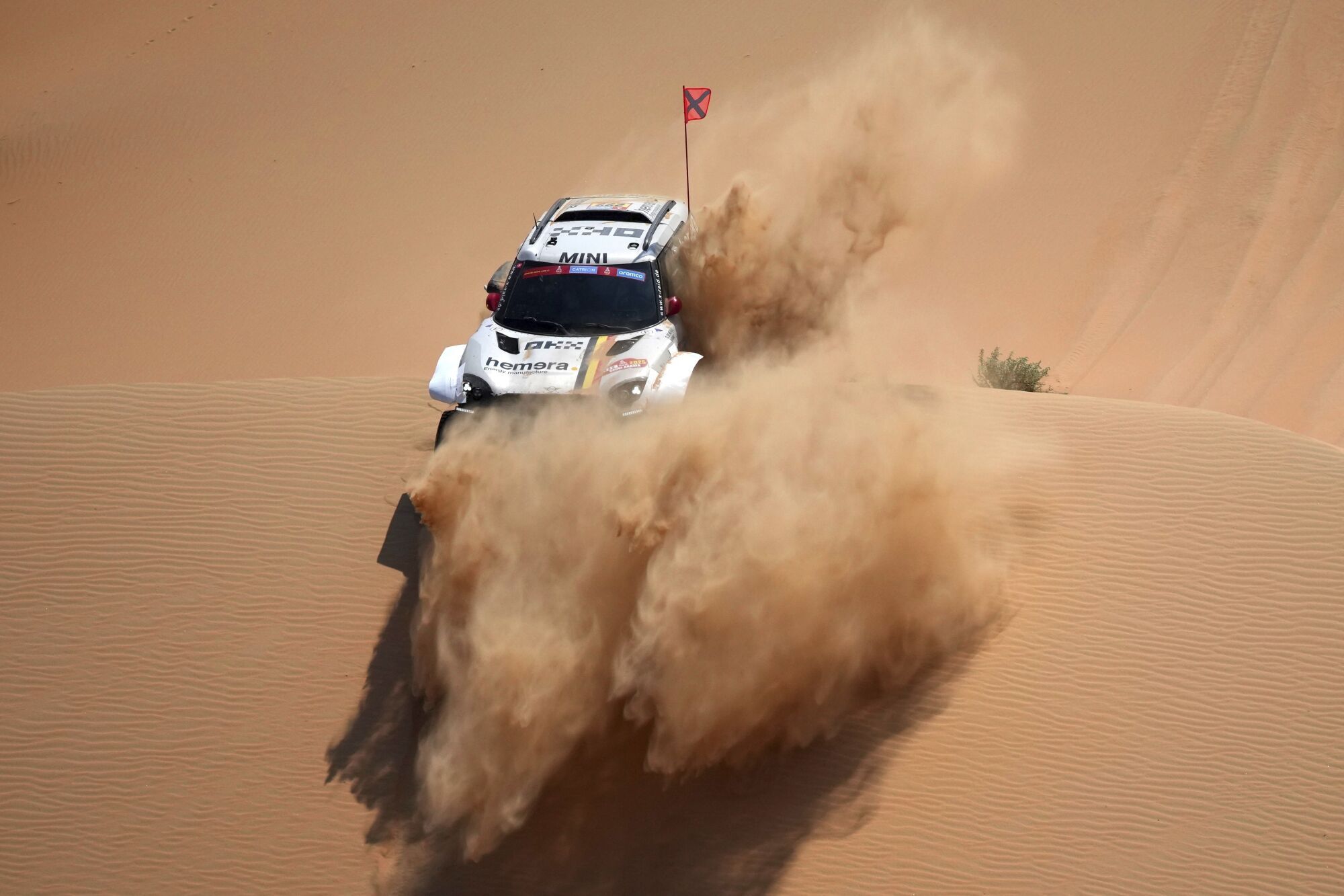 Driver Guillaume De Mevius and co-driver Mathieu Baumel compete during the tenth stage of the Dakar Rally between Haradh and Shubaytah, Saudi Arabia, Wednesday, Jan. 15, 2025. (AP Photo/Christophe Ena) Associated Press/LaPresse. EDITORIAL USE ONLY/ONLY ITALY AND SPAIN