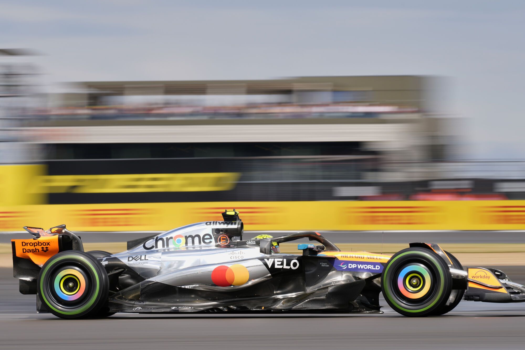 McLaren driver Lando Norris of Britain steers his car during the British Formula One Grand Prix race at the Silverstone racetrack in Silverstone, England, Sunday, July 6, 2025. (AP Photo/Darko Bandic)