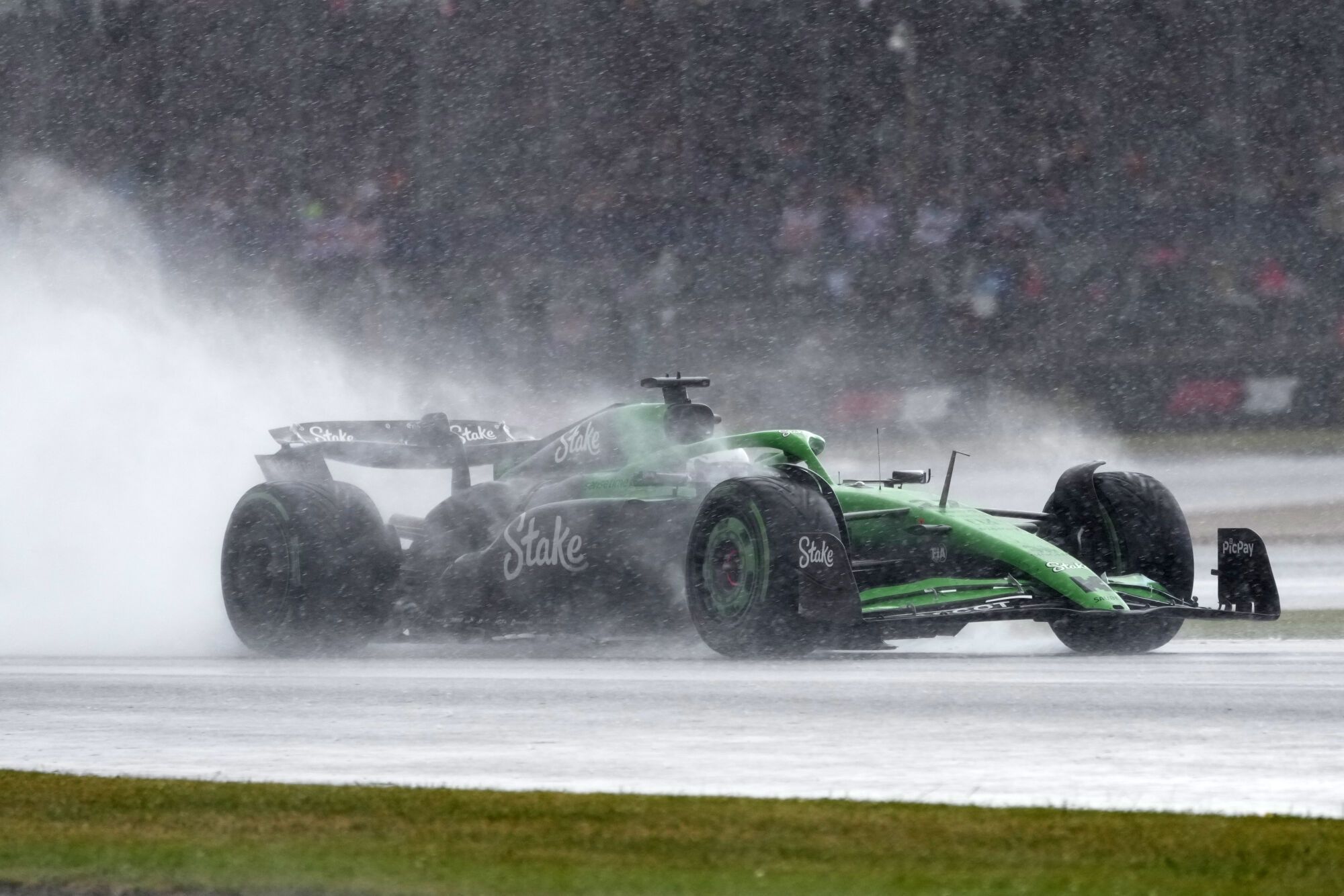 Kick Sauber driver Nico Hulkenberg of Germany steers his car during the British Formula One Grand Prix race at the Silverstone racetrack in Silverstone, England, Sunday, July 6, 2025. (AP Photo/Darko Bandic)