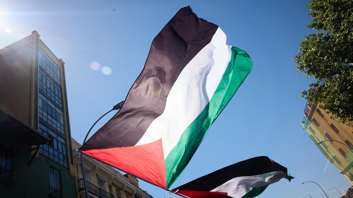 Banderas palestinas durante una manifestación en Madrid.